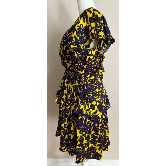 A.L.C. Viera Twist Front Mini Dress in Silk Size 6 Purple and Yellow Florals - Picture 8 of 15